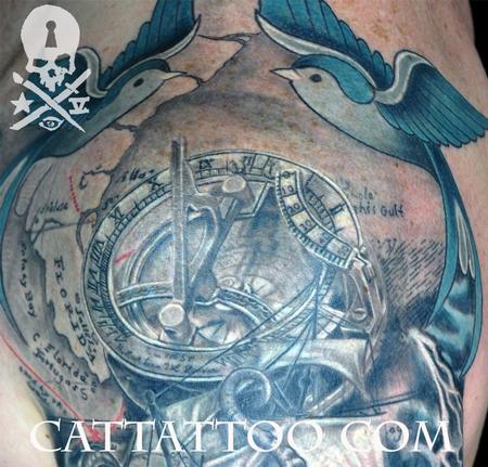 Tattoos - Compass Sundial Sparrows - 115216